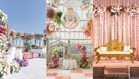 home wedding decoration ideas 2026 low budget setup with floral backdrop lighting and seating arrangement