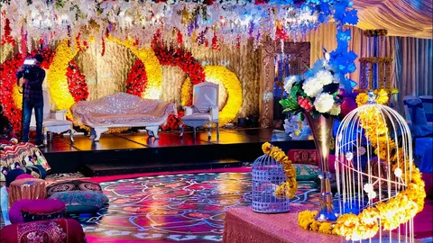mehndi decoration ideas at home with low budget setup and floral backdrop