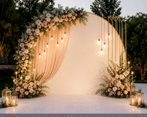 Wedding arch 
backdrop setup 
