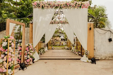 wedding entrance decoration ideas 2026 floral arch lights elegant setup