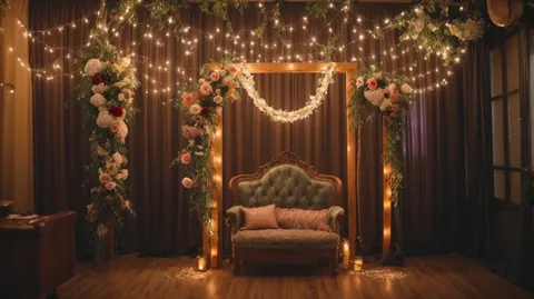 wedding photo booth decoration ideas 2026 floral boho props lights